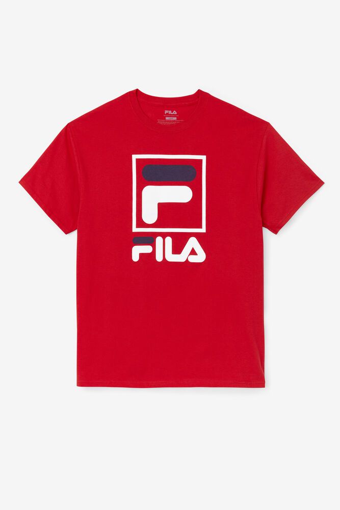 Fila T-Shirt Mens Red Stacked - Ireland 43278-AOUH